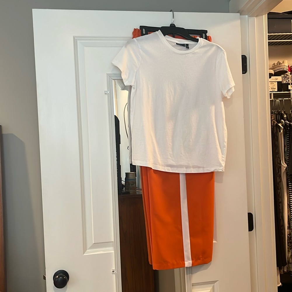 ASOS orange stripe pant and ASOS white tee - Picture 2 of 7